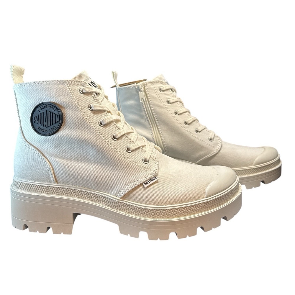 Palladium Pallabase Twill Canvas Boots Off White/Artist Customizable Size 10 - Picture 2 of 10